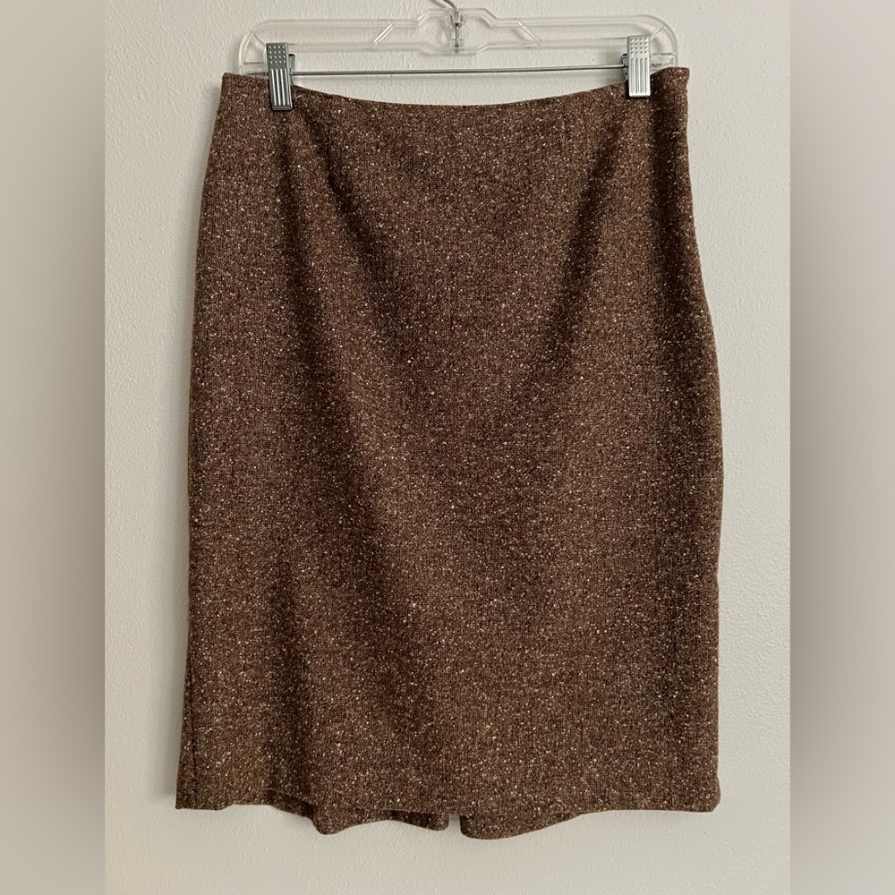 Yoana Baraschi Donegal Tweed Career Chic Pencil‎ Wool Blend Lined Brown Skirt 8